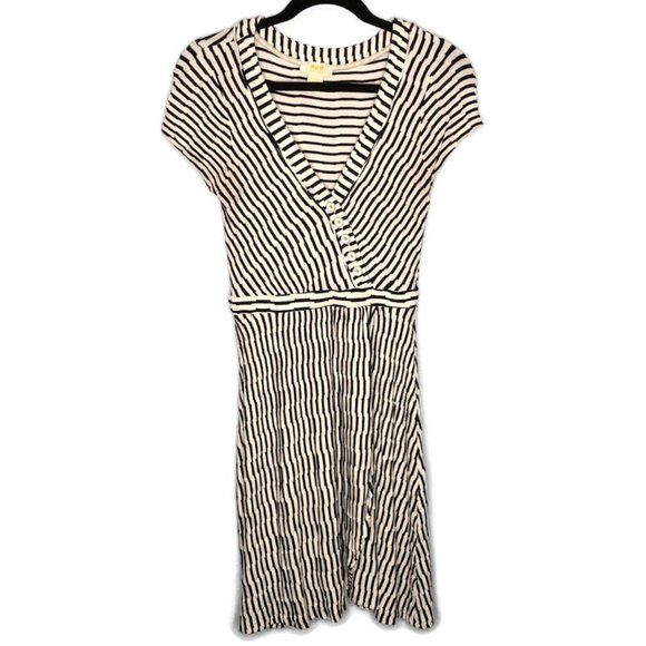 Anthropologie Dresses & Skirts - Anthropologie Maeve Paladino Black White Striped Faux Wrap Button Dress XS